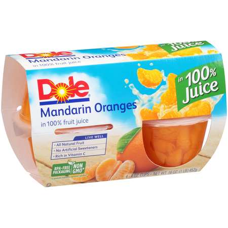 Dole In 100% Juice Mandarin Oranges 4 oz. Plastic Bowl, PK24 -  04207